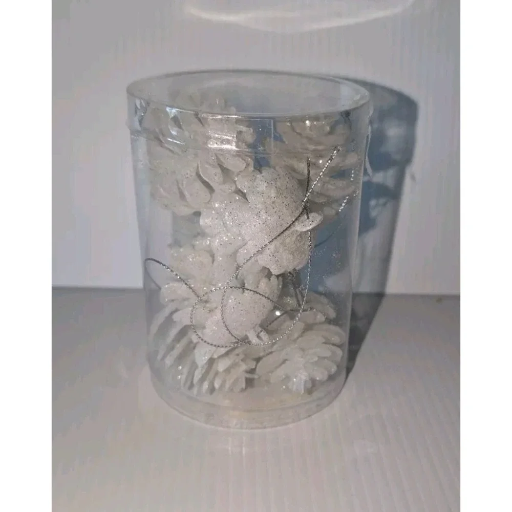 8ct Target Wondershop White Glitter Plastic Pine Cones Christmas Ornaments Set